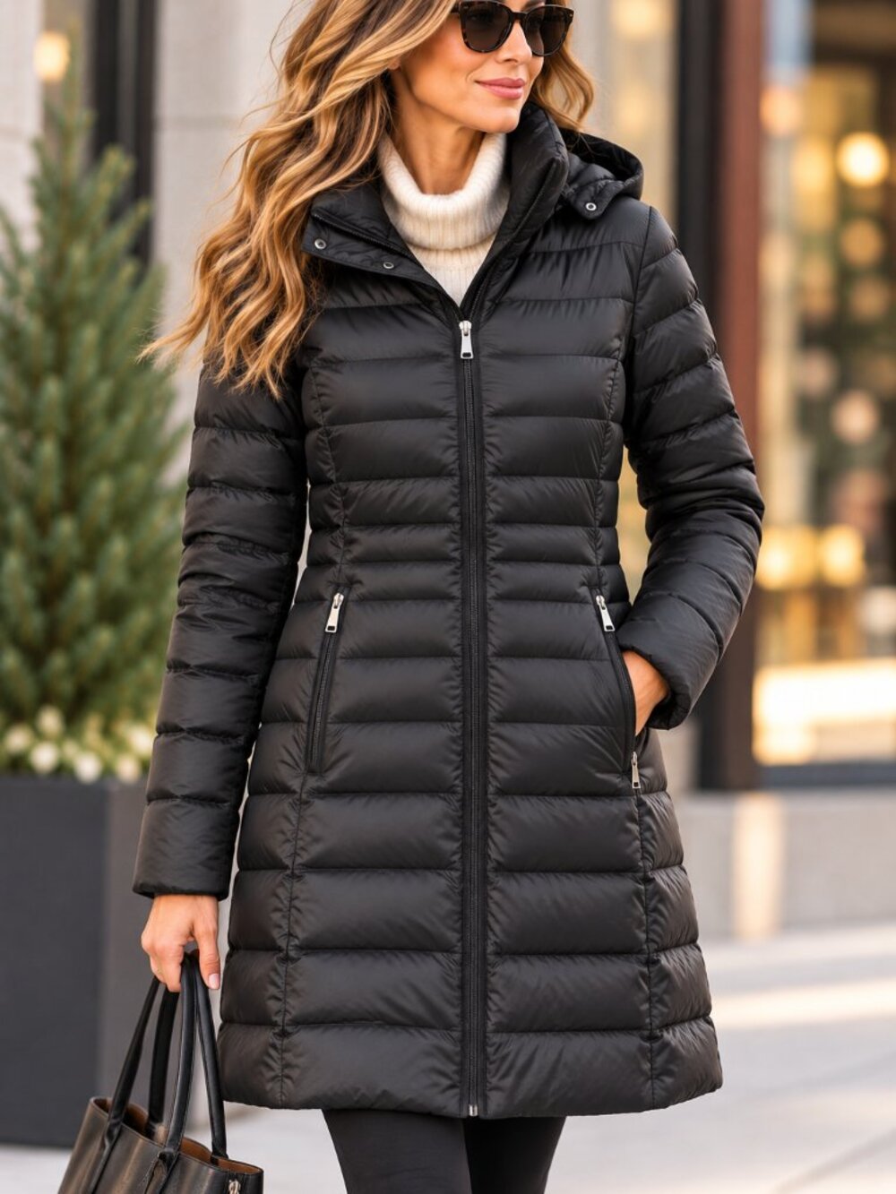 Andrew Marc Packable Lightweight Premium Down Coat Black M Hooded